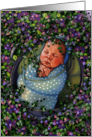 New Baby Congratulations Swaddled Infant in Washtub with Flowers card