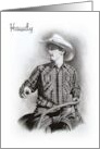 Howdy Hello Cowboy In The Saddle Western Art Pencil Drawing card