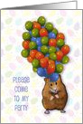 Kid’s Party Invitation with Hamster Holding Lots of Balloons, Colorful card