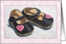 Arrival of Baby Girl Announcement Baby Shoes Pink Hearts and Lace card