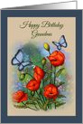 Grandma Birthday Red Poppies Blue Butterflies Garden Art Grandmother card