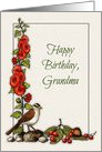 Happy Birthday to Grandma with Hollyhock Flowers and Bird card