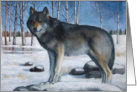 Lone Grey Wolf in Snow, Wildlife Painting, No Words card