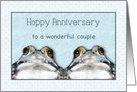 Hoppy Anniversary To Wonderful Couple, Frogs Pun Humor card