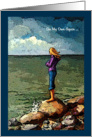 Single Again: Divorce, Breakup: Girl Standing on Rocks by Ocean card