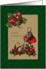 Merry Christmas: Mice on Toadstool With Holly, Pine Cones, Snow card