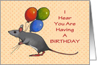 General Birthday: Illustration of Mouse Toting Colourful Balloons card