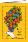 Happy New Year: White Mouse With Large Cluster of Balloons card