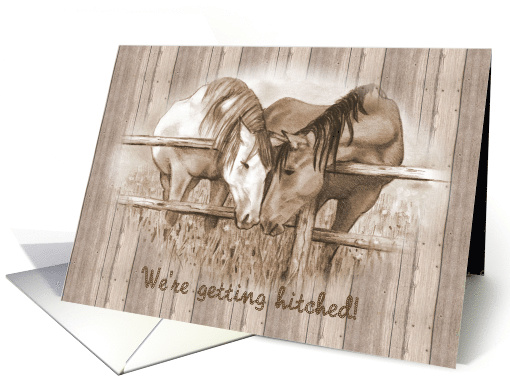 Western Wedding Invitation We're Getting Hitched Nuzzling Horses card
