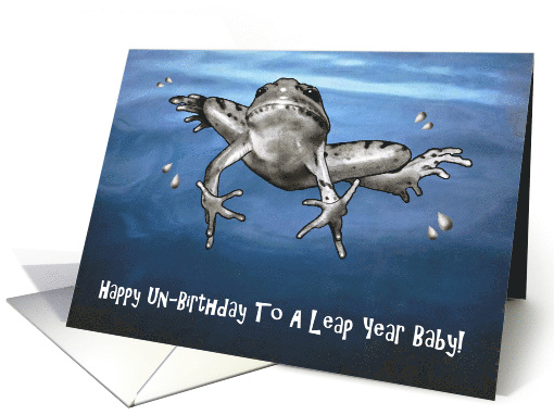 Happy Birthday Un-Birthday Leap Year Baby Drawing of Leaping Frog card