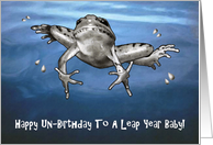 Happy Birthday Un-Birthday Leap Year Baby Drawing of Leaping Frog card