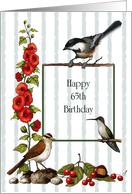 Happy 65th Birthday, Nature Border With Birds And Flowers: Art card