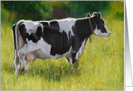 Holstein Cow in Sunny Pasture: Blank Inside: Oil Pastel Painting, Farm card
