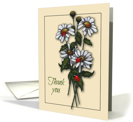 Thank You, General Thanks with Daisies and Ladybugs, Illustration card
