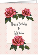 Happy Birthday To My Nana: Pink Roses, Dots: Color Pencil Art card