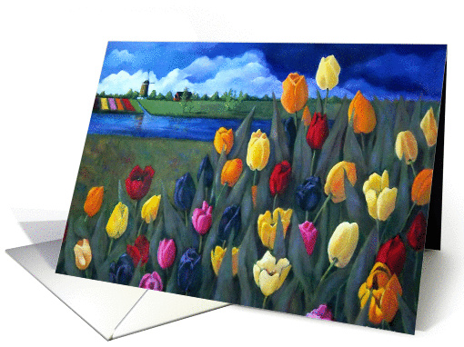 Dutch Landscape With Tulips: Blank Inside: Original Art card (1078798)