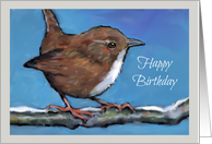 Happy Birthday, General Birthday: Little Wren Bird Painting, Wildlife card