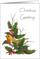 Christmas Greetings: Christian Message, English Robin, Holly, Berries card