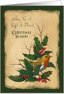 Joyful & Blessed Christmas: Holly, Robin, Original Art: Christian card