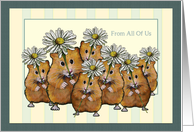 Happy Birthday From All of Us, Cute Hamsters with Daisies card