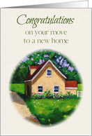 Congratulations on Move To New Home, Cute Country Cottage Painting card