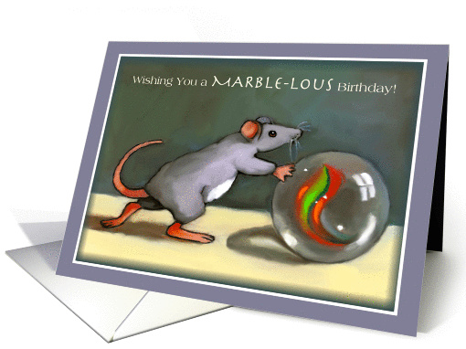 Cute Mouse with Marble, Marble-lous, Pun, Original Art card (1356364)