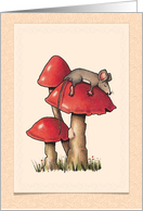 Get Well, Humor, Under the Weather, Cute Mouse on Toadstool, Art card