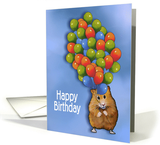 Birthday, Children: Cute Hamster with Huge Cluster of Balloons card