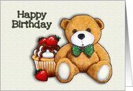 General Child’s Birthday, Teddy Bear with Cupcake, Original Painting card