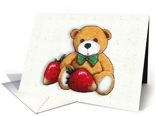 I Love You Berry Much, Teddy Bear with Strawberries, Painting card