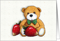I Love You Berry Much, Teddy Bear with Strawberries, Painting card