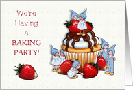 Baking Party Invitation, Gnome Children With Large Cupcake, Art card