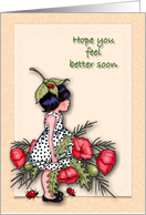 Get Well, Feel Better Soon, Illustration of Girl with Red Poppies card