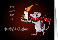 General Christmas, Mouse Carrying Flaming Candle, Blank Inside, Art card