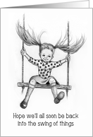 Coronavirus, I’m Thinking of You, Girl on Swing, Pencil Art, Isolated card