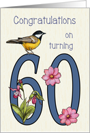 Sixtieth Birthday With Number Sixty Decorated With Bird and Flowers card