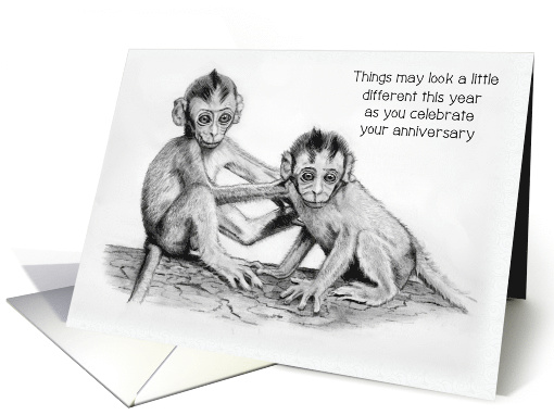 Corona Virus, Anniversary, Monkeys, Drawing, Humor, Looking Alike card