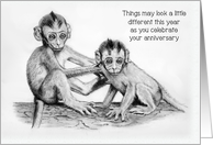 Corona Virus, Anniversary, Monkeys, Drawing, Humor, Looking Alike card