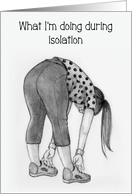 Coronavirus, Woman Exercising, Missing You, Humor, Pencil Art card