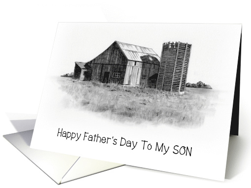 Happy Father's Day to my SON, Wooden Barn, Silo, Country Scene card
