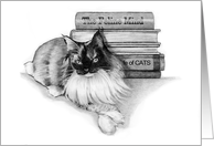 Coronavirus, Missing You, Drawing of Maine Coon. Cat, Books, Lonely card