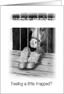Corona Virus, Thinking of You, Cute Pony in Stall, Pencil Art, Trapped card
