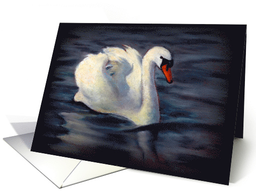 Swan Gliding Over Water, Peaceful Scene, Pastel Painting,... (1615472)