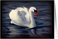 Swan Gliding Over Water, Peaceful Scene, Pastel Painting, Blank Inside card
