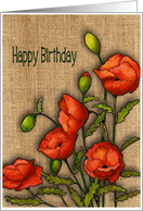 Coronavirus, Happy Birthday During Pandemic, Red Poppies on Burlap card