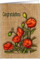 Congratulations on Retirement, General, Red Poppies on Burlap. Art card