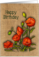 Happy Birthday To Boss, Bright Red Poppies on Burlap Background card