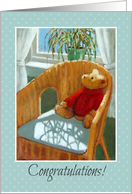 Congratulations New Baby, Teddy Bear in Sunny Chair, Gift From Above card