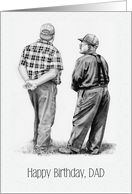 Happy Birthday Dad, From Son, Pencil Drawing of Farmer and Son card