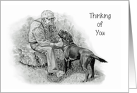 Coronavirus, Thinking of You, Elderly Man and Dog, Pencil Art card